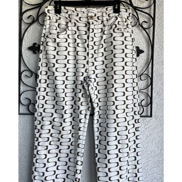 Reformation Mod High Rise Straight Leg Pants - Size 29 - Ivory/ Brown - Picture 3 of 9